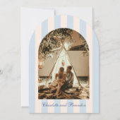 Sky Blue Stripes Foto Save the Date Einladung (Rückseite)