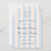 Sky Blue Stripes Foto Save the Date Einladung (Vorderseite)