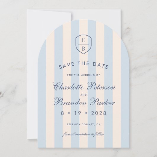Sky Blue Stripes Foto Save the Date Einladung (Vorderseite)