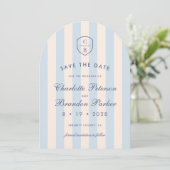Sky Blue Stripes Foto Save the Date Einladung (Stehend Vorderseite)