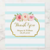 Sky Blue Stripes Rosa Blütengoldweinetikett Weinetikett (Einzelnes Label)