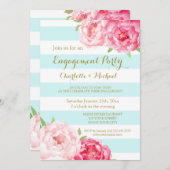 Sky Blue Stripes Rosa Engagement Party Einladung (Vorne/Hinten)