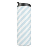 Sky Blue Stripes Script Monogram Thermosbecher (Nach rechts gedreht)