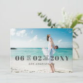 Sky Blue Stylish Simple Modern Typografy Foto Save The Date (Stehend Vorderseite)