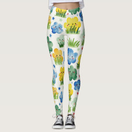 Sky Blue Sunshine Yellow Grassy Green Camouflage Leggings