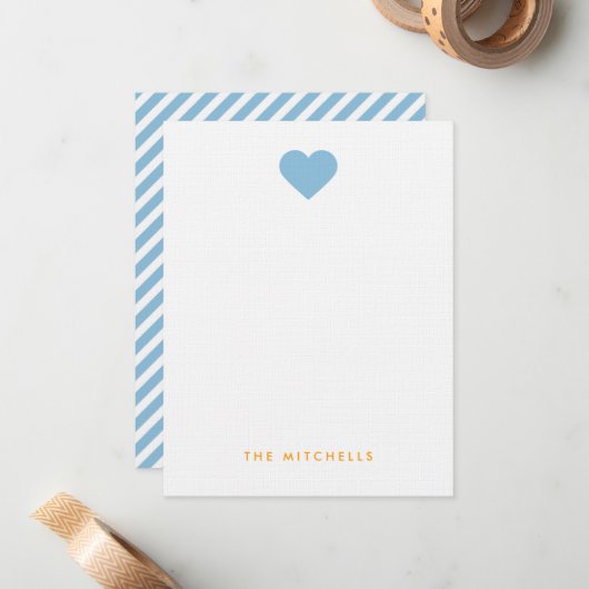 Sky Blue Sweet Heart Monogram Stationery Mitteilungskarte (Vorderseite/Rückseite Beispiel)