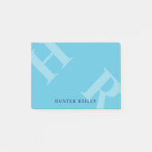 Sky Blue Tilted Initials & Navy Blue Name Post-it Klebezettel (Vorderseite)