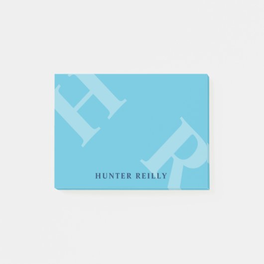 Sky Blue Tilted Initials & Navy Blue Name Post-it Klebezettel (Vorderseite)