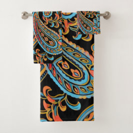 Sky Blue und Autumn Orange Vintag Paisley Badhandtuch Set