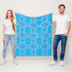 Sky Blue und Cobalt Batik Mandala Muster Fleecedecke