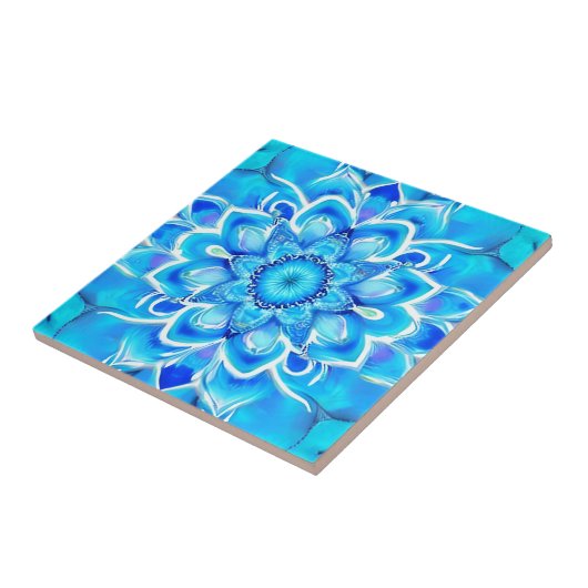 Sky Blue und Cobalt Batik Mandala Muster Fliese (Seite)