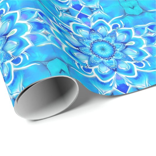 Sky Blue und Cobalt Batik Mandala Muster Geschenkpapier (Rolleneckpunkt)