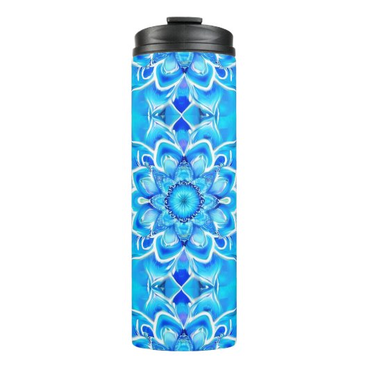 Sky Blue und Cobalt Batik Mandala Muster Thermosbecher (Vorderseite)