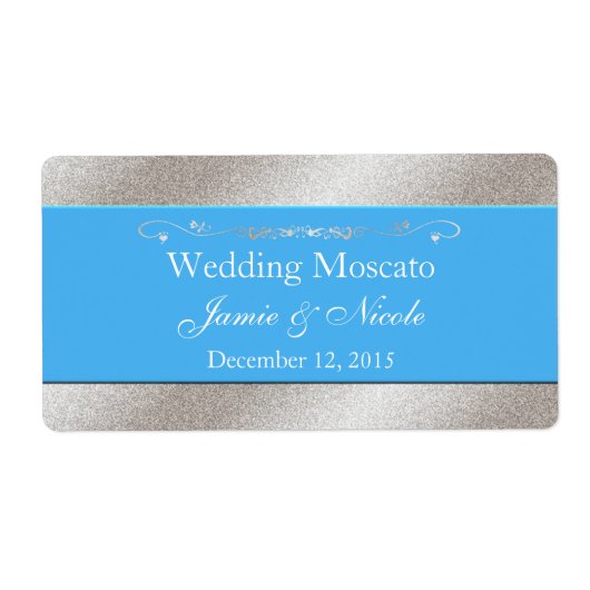 Sky Blue und Silver Wedding Mini Wine Labels (Vorne)