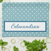 Sky Blue und White Polka Dot Personalisiert Geschirrtuch (Gefaltet)