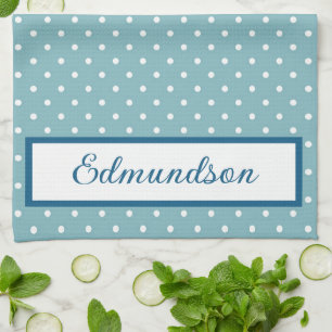 Sky Blue und White Polka Dot Personalisiert Geschirrtuch