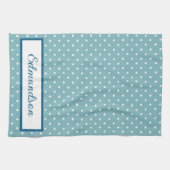 Sky Blue und White Polka Dot Personalisiert Geschirrtuch (Horizontal)