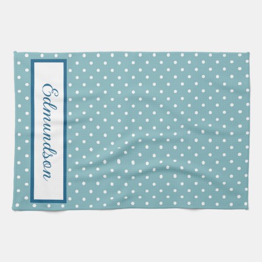Sky Blue und White Polka Dot Personalisiert Geschirrtuch (Horizontal)