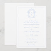 Sky Blue Wappen Monogram Wedding Einladung (Vorne/Hinten)