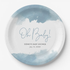 Sky Blue Watercolor Baby Dusche Pappteller