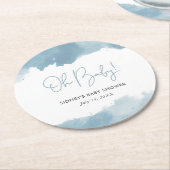 Sky Blue Watercolor Baby Dusche Runder Pappuntersetzer (Angewinkelt)