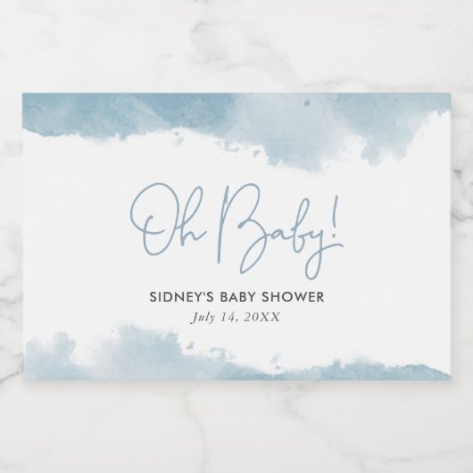 Sky Blue Watercolor Baby Dusche Schaumweinetikett (Einzelnes Label)