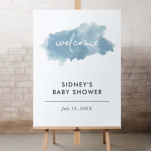 Sky Blue Watercolor Baby Dusche Willkommen Poster