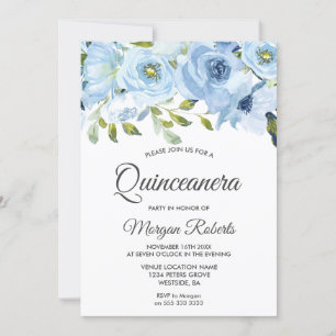 Sky Blue Watercolor Blume Moderne Quinceanera Einladung