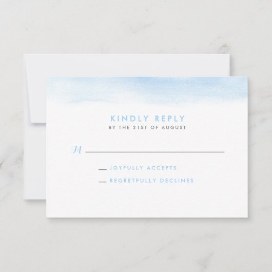 Sky Blue Watercolor Dip Wedding RSVP Card Einladung (Vorderseite)