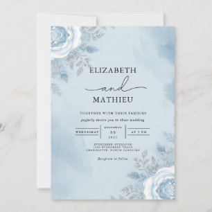 Sky Blue Watercolor Floral Wedding Einladung