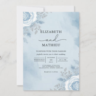 Sky Blue Watercolor Floral Wedding Einladung