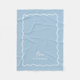 Sky Blue Wavy Border Monogrammed Fleecedecke