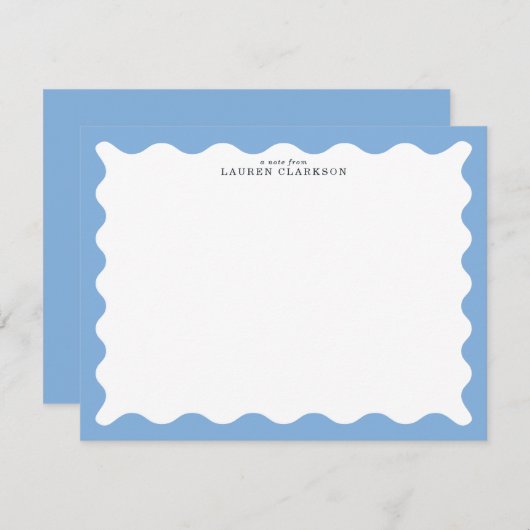 Sky Blue Wavy Frame Note Card Einladung (Vorne/Hinten)