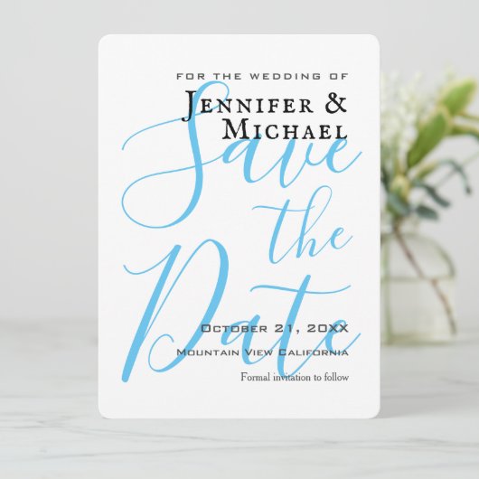 Sky Blue Wedding Beruflich Minimalistisch Save The Date (Stehend Vorderseite)