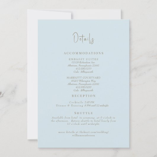 Sky Blue Wedding Details Umschließung Einladung (Vorderseite)