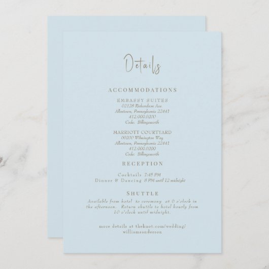 Sky Blue Wedding Details Umschließung Einladung (Vorne/Hinten)