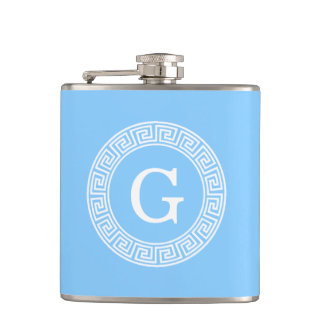 Sky Blue Whelt Griechisch Key Rnd Frame Initial Mo Flachmann