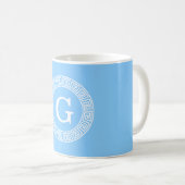 Sky Blue Whelt Griechisch Key Rnd Frame Initial Mo Kaffeetasse (VorderseiteRechts)