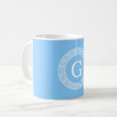 Sky Blue Whelt Griechisch Key Rnd Frame Initial Mo Kaffeetasse (Vorderseite Links)