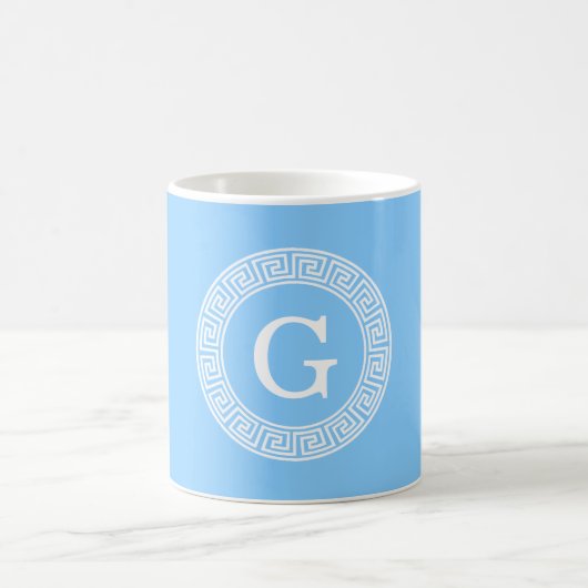 Sky Blue Whelt Griechisch Key Rnd Frame Initial Mo Kaffeetasse (Mittel)