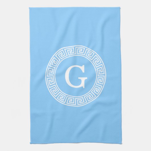 Sky Blue Whelt Griechisch Key Rnd Frame Initial Mo Küchentuch (Vertikal)