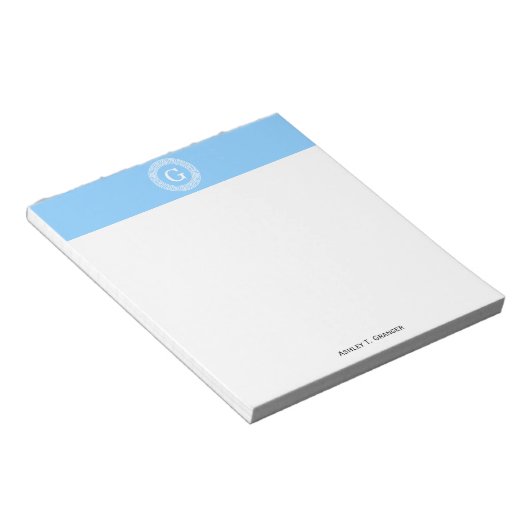 Sky Blue Whelt Griechisch Key Rnd Frame Initial Mo Notizblock (angewinkelt)