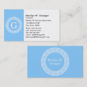 Sky Blue Whelt Griechisch Key Rnd Frame Initial Mo Visitenkarte (Vorne/Hinten)
