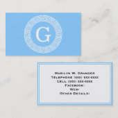 Sky Blue Whelt Griechisch Key Rnd Frame Initial Mo Visitenkarte (Vorne/Hinten)