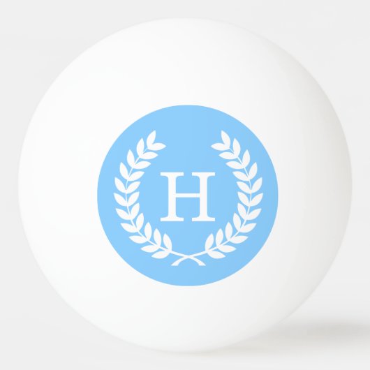 Sky Blue Whit Wheat Laurel Wreath Initial Monogram Tischtennisball (Vorderseite)