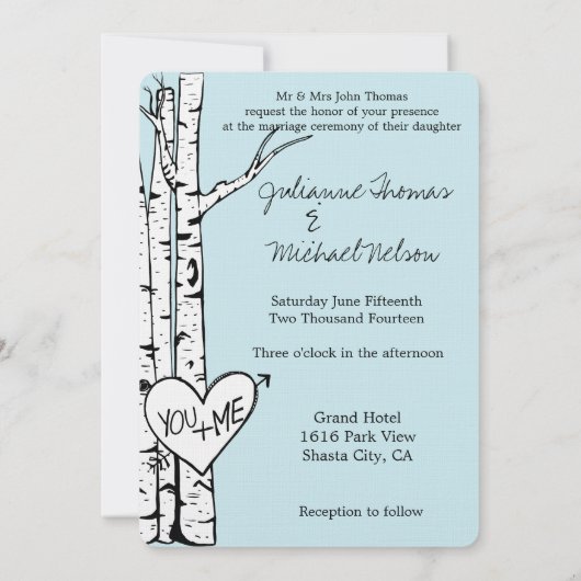 Sky Blue White Birch Trees Wedding Einladung (Rückseite)