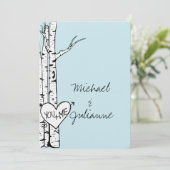 Sky Blue White Birch Trees Wedding Einladung (Stehend Vorderseite)