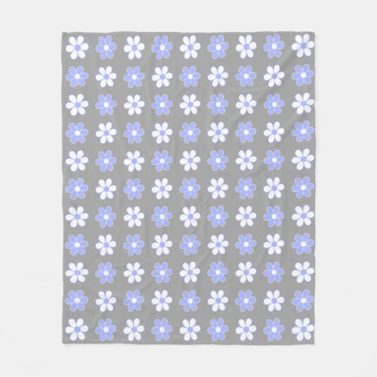 Sky Blue & White Blume auf Silver Grau Fleecedecke (Vorderseite)