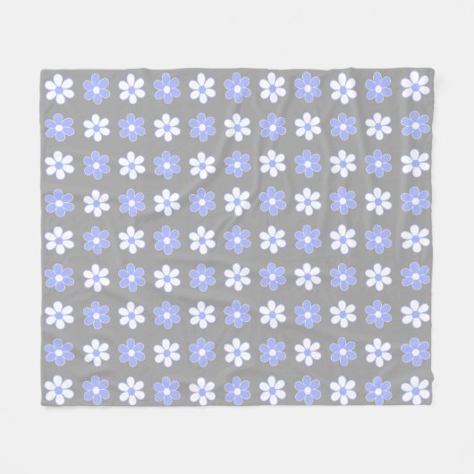 Sky Blue & White Blume auf Silver Grau Fleecedecke (Vorderseite (Horizontal))