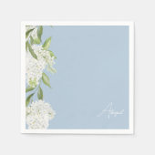 Sky Blue White Floral Script Name Brautparty Serviette (Vorderseite)